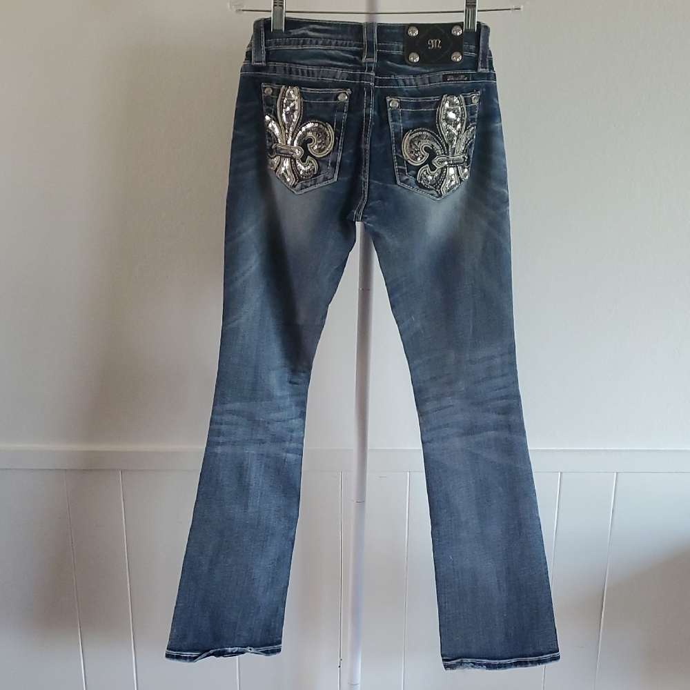 Miss Me Medium Wash Boot Cut Jeans Fleur De Lis Pocket